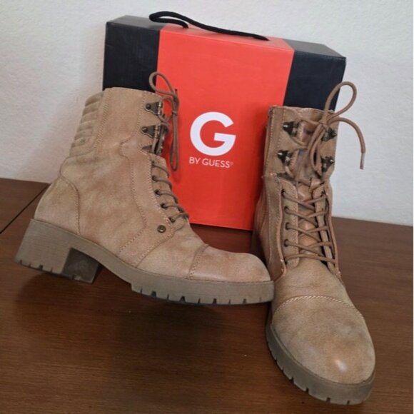 Guess GG Meara Lace-Up Distressed Combat Boots 10M Dark Natural LL - Picture 6 of 12
